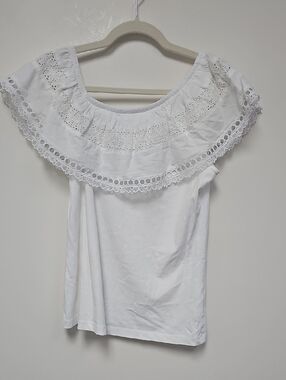 Lilly Pulitzer White Eyelet Ruffle Off-Shoulder Top